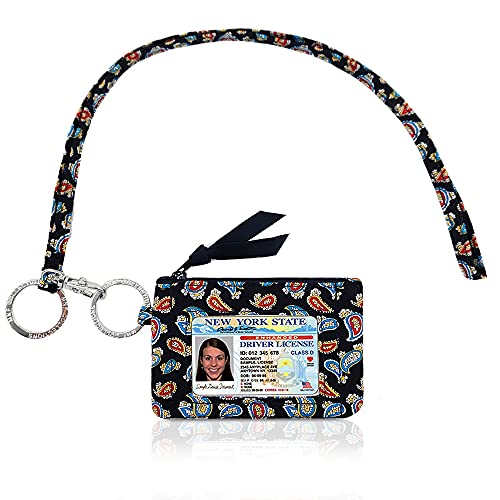 MNF Collections Lanyard with Wallet - Zip ID Case with Lanyard - ID Holder for Cash, Cards, Coin - Durable Card Holder Keychain with Zippers - Cotton Paisley Explosion - Image 1