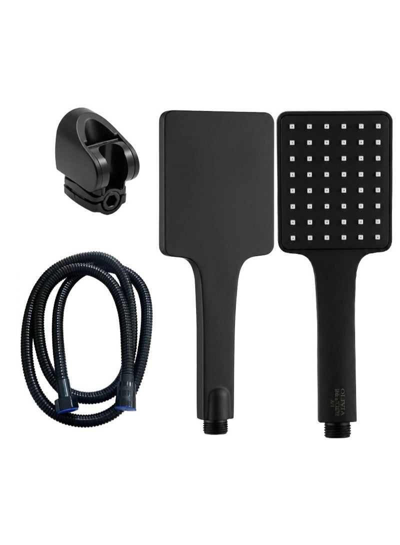 Premium Turkish Square Shower Head Set - Authentic Olivia Brand, Matte Black Finish, Durable Design, Includes Hose and Holder