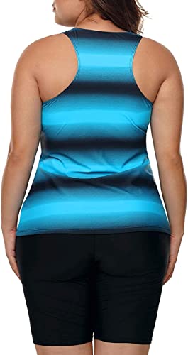 LALAGEN Womens 2025 Plus Size Tankini Swimsuits Rash Guard Capris Athletic Two Piece Swimwear Bathing Suits Blue L - Image 2