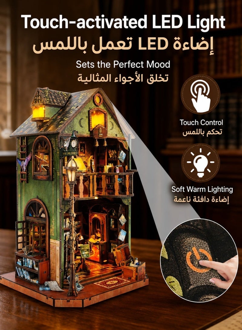 BELEEV DIY Wooden Book Nook Kit with LED Light, Magic Miniature House 3D Puzzle, Bookshelf Bookend Decor, Gift for Adults & Teens - Image 3