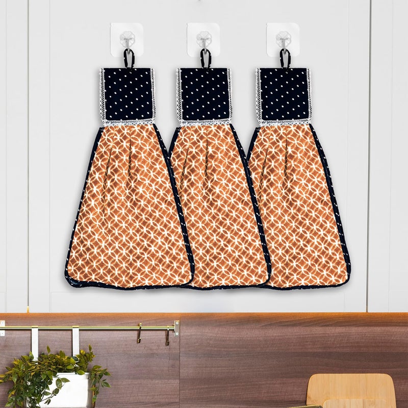 Kuber Industries Kuber Industries Napkin | Washbasin Hanging Napkin | Kitchen Towel with Ties | Circle Napkin for Bathroom | Hand Towel for Kitchen | Pack of 3 | Golden  - Image 1