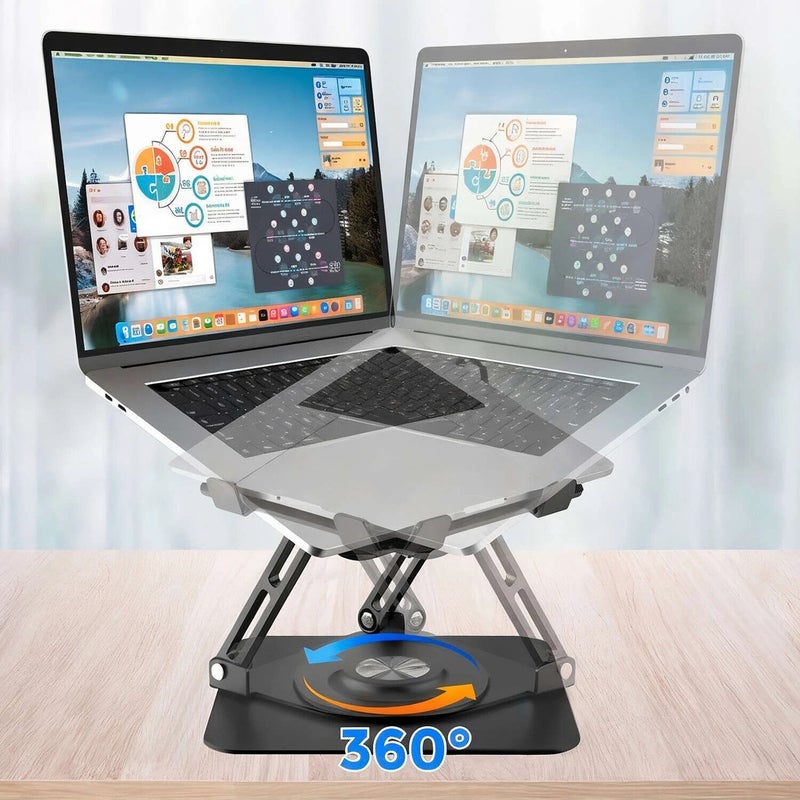 مدعم لابتوب معدني بقاعدة دوارة بزاوية 360 درجة، مدعم سطح مكتب قابل للطي وتعديل الارتفاع المدعم من 3 إلى 30 سم، لون رمادي داكن - Image 5