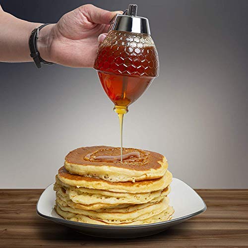 KPS Honey Syrup Dispenser with Stand Honey Dispenser Kettle Container Syrup and Sugar Jar Pot Maple Syrup Dispenser Glass - Image 3