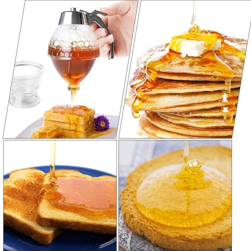 KPS Honey Syrup Dispenser with Stand Honey Dispenser Kettle Container Syrup and Sugar Jar Pot Maple Syrup Dispenser Glass - Image 2