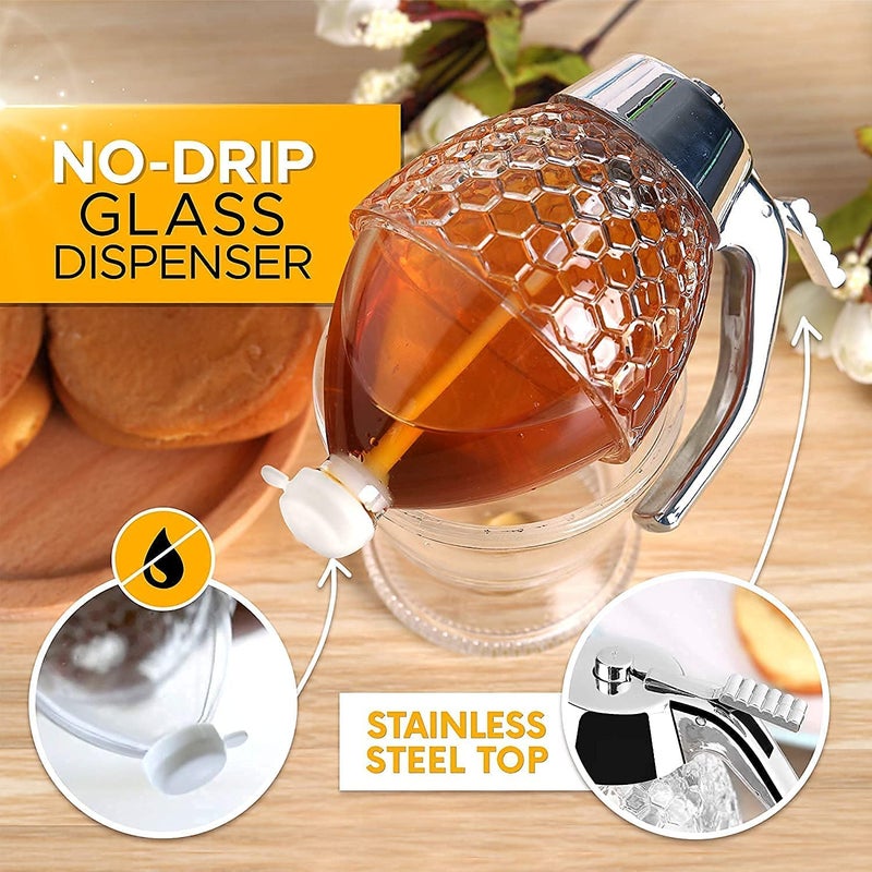 KPS Honey Syrup Dispenser with Stand Honey Dispenser Kettle Container Syrup and Sugar Jar Pot Maple Syrup Dispenser Glass - Image 5