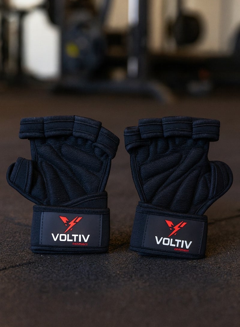 VOLTIV Weightlifting Gloves with 30cm Wrist Wraps – Strong Grip, Anti-Slip Padded Palm, Heavy Duty Velcro, Breathable Open-Finger Gym Gloves for Powerlifting, Bodybuilding & CrossFit - Image 1