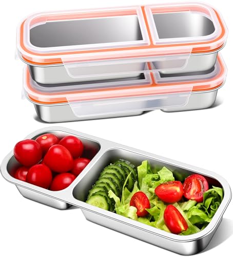 KTKUDY 3 Pack Stainless Steel Snack Containers for Kids Adults Large LeakProof 2Compartment Stackable Snack Lunch Boxes for Daycare School Work Travel - Image 1