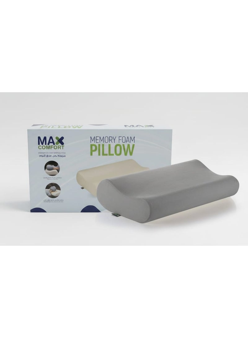 ماكس كمفورت مخدة طبية كونتور ميموري فوم لدعم الرقبة والفقرات العنقية,تصميم تشريحي متطور للنوم الصحي وتقليل آلام الرقبة والكتفين,لون رمادي,كبيره 60*35*13 - Image 1