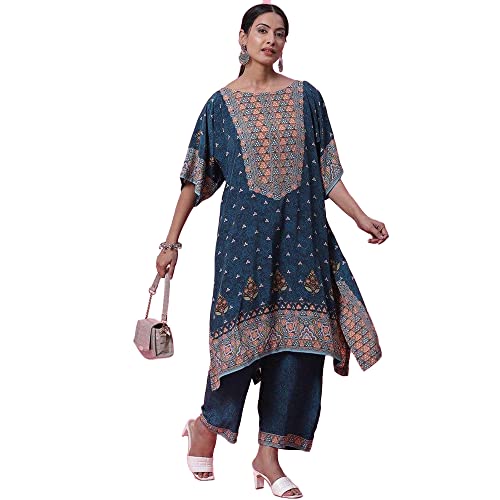 BIBA WOMEN PRINTED STRAIGHT SALWAR KURTA DUPATTA(SKDKAFTAN K7843_TEAL_42) - Image 5