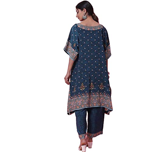 BIBA WOMEN PRINTED STRAIGHT SALWAR KURTA DUPATTA(SKDKAFTAN K7843_TEAL_42) - Image 2