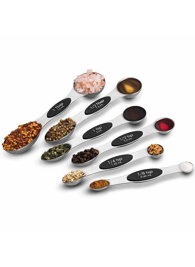 NutriChef 6-Piece Magnetic Measuring Spoon Set - Stainless Steel Stackable Dual Sided Nesting Teaspoon to Tablespoon For Dry & Liquid Ingredients, Stylish, Rustproof & Easy-to-Clean - NCMMS8 - Image 1
