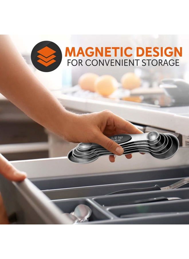 NutriChef 6-Piece Magnetic Measuring Spoon Set - Stainless Steel Stackable Dual Sided Nesting Teaspoon to Tablespoon For Dry & Liquid Ingredients, Stylish, Rustproof & Easy-to-Clean - NCMMS8 - Image 2