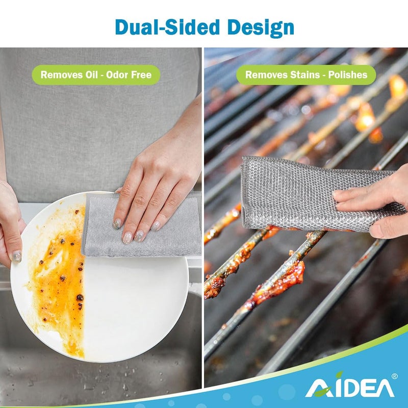 AIDEA Non Scratch Wire Dishcloth 12PK, Wire Dishwashing Rag for Wet and Dry, Dual Sided, Washable Dish Rags, Cleaning Pads Steel Scrubber for Cookware, Sinks, Dishes, Stove Tops, 7"Ã—8" - Image 5