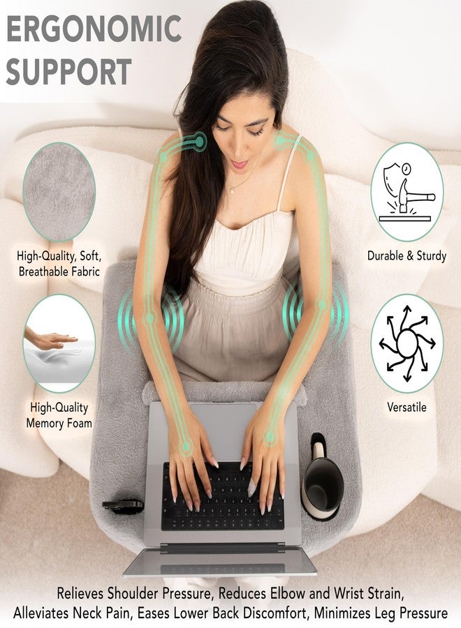 TabCouchCaddy Reading Pillow for Gaming - Extra Large Lap Desk & Arm Rest with Cup & Phone Holder, Adjustable Heights, Laptop Support, Large Pockets - Comfortable for Work, Gaming & Crocheting (Furry Grey) - Image 3