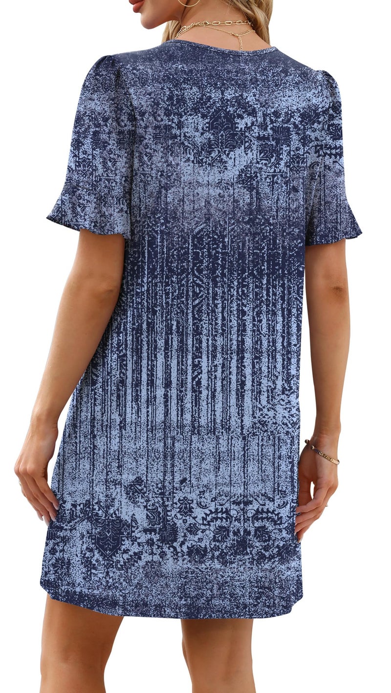 OFEEFAN Tie Dye Dress for Women 2026 Ruffled Short Sleeve Dresses V Neck Summer Dresses with Pockets Womens Clothing M - Image 5