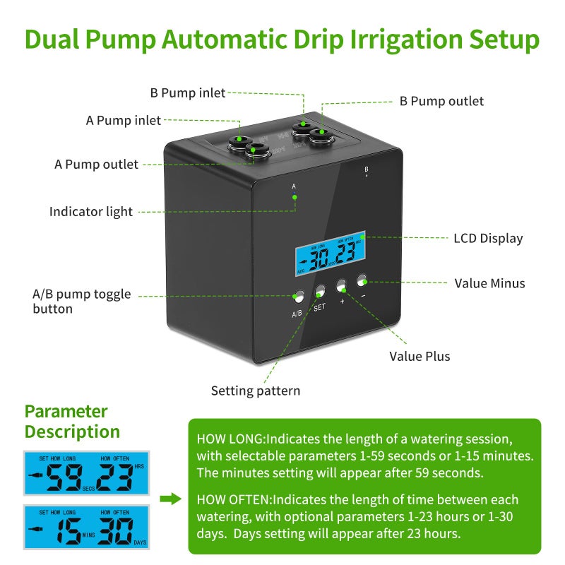 DAOTAILI Automatic Watering System for Potted Plants | Indoor Plant Waterer with Programmable Timer, Dual Self-Priming Pumps, Drip Irrigation Kit for Up to 20 Plants - Image 4