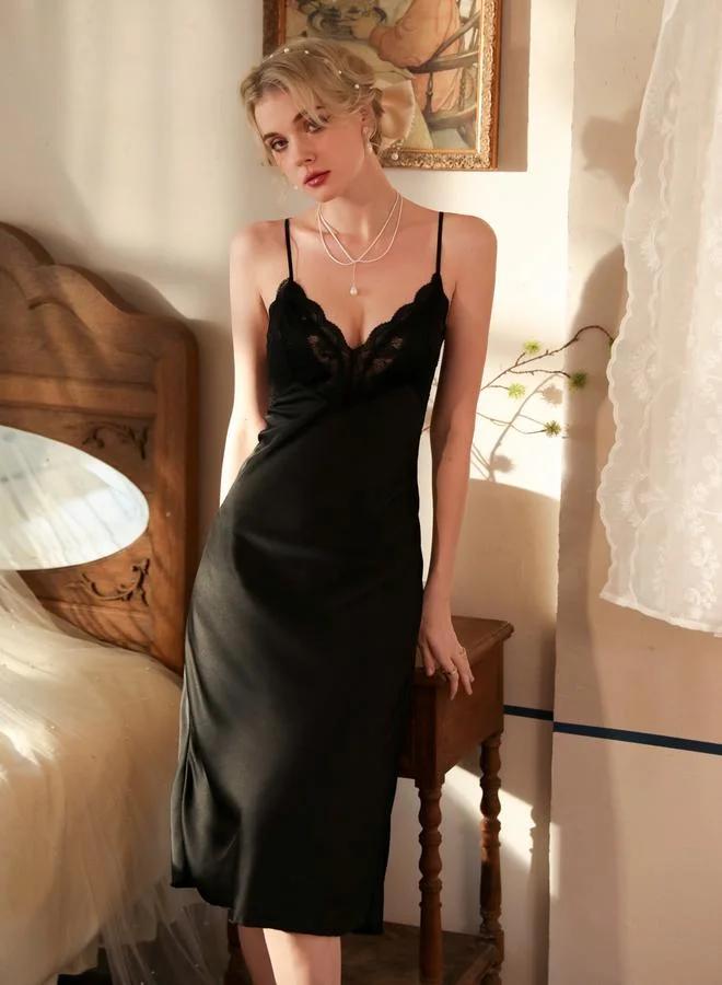 Take Two Black Lace Slip Dress