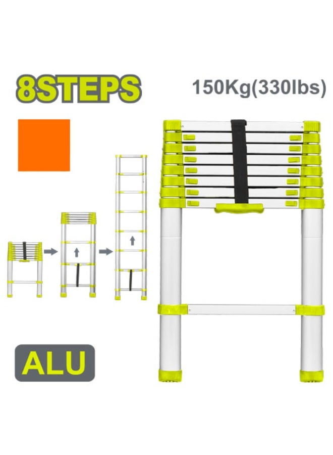 8 Step Telescopic Aluminum Ladder, Portable Folding Ladder, 150kg Capacity