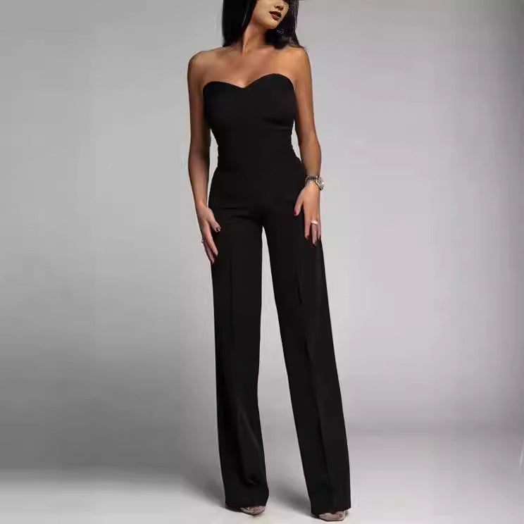 Spring Summer Sexy Off-Shoulder Jumpsuit Black - Image 1