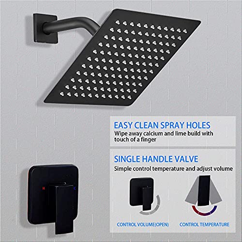 GGStudy Black Shower Faucet GGStudy Single Function Shower Trim Kit with Rough-in Valve Shower Set Bath Rainfall Shower Faucet System 8inch Square Stainless Steel Metal Shower Head - Image 4