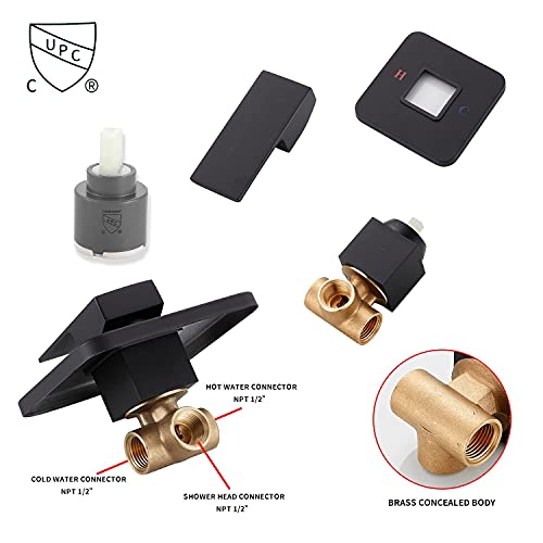 GGStudy Black Shower Faucet GGStudy Single Function Shower Trim Kit with Rough-in Valve Shower Set Bath Rainfall Shower Faucet System 8inch Square Stainless Steel Metal Shower Head - Image 5