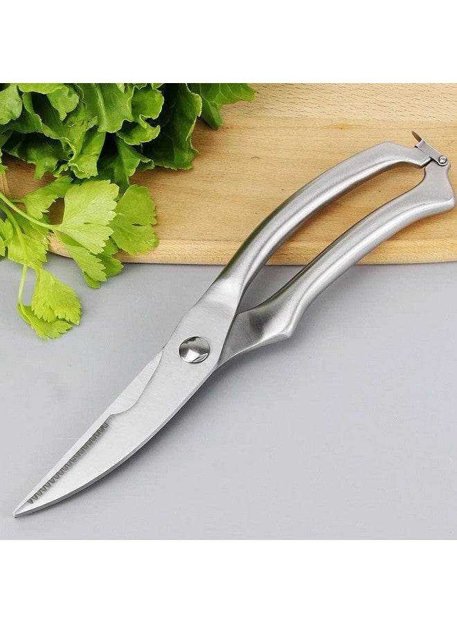 بي- بلس إنترناشونال مقصات الدواجن المصنوعة من الفولاذ المقاوم للصدأ شديدة التحمل للعظام والدجاج واللحوم والأسماك والمأكولات البحرية والخضروات | مقص طعام (فضي) - Image 1