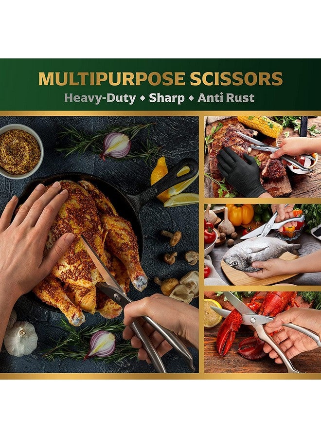 بي- بلس إنترناشونال مقصات الدواجن المصنوعة من الفولاذ المقاوم للصدأ شديدة التحمل للعظام والدجاج واللحوم والأسماك والمأكولات البحرية والخضروات | مقص طعام (فضي) - Image 5