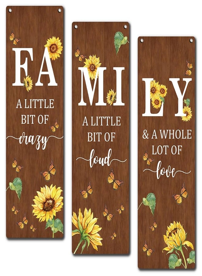 Zmyollo Family Wall Decor Sign, 3 Pieces Sunflower Wooden Sign With Rope, Rustic Wood Sign Wall Art Decor For Farmhouse Home Living Room Bedroom, Artwork Gifts For Family Friend -43 - Image 1