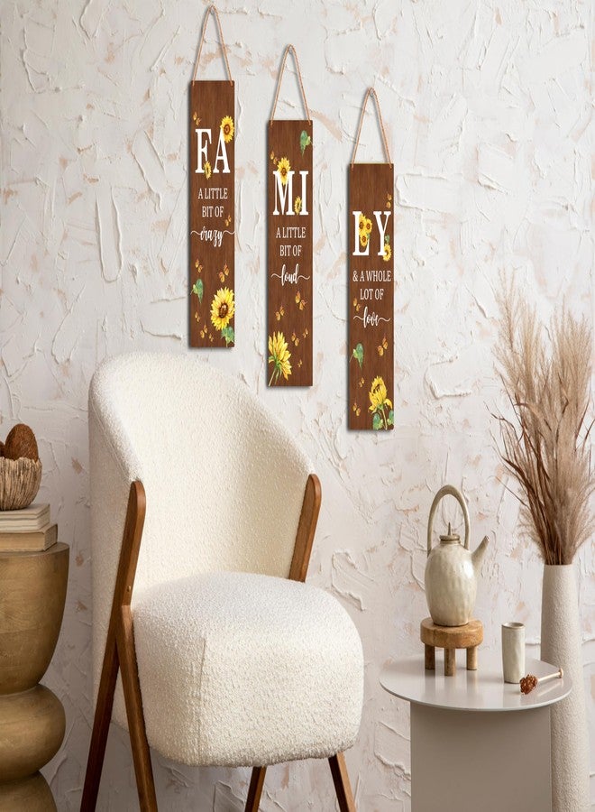Zmyollo Family Wall Decor Sign, 3 Pieces Sunflower Wooden Sign With Rope, Rustic Wood Sign Wall Art Decor For Farmhouse Home Living Room Bedroom, Artwork Gifts For Family Friend -43 - Image 4