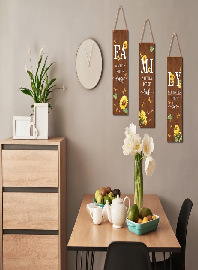 Zmyollo Family Wall Decor Sign, 3 Pieces Sunflower Wooden Sign With Rope, Rustic Wood Sign Wall Art Decor For Farmhouse Home Living Room Bedroom, Artwork Gifts For Family Friend -43 - Image 3