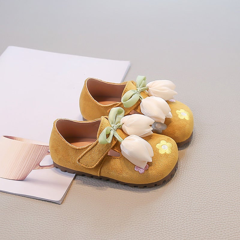 2026 Spring and Autumn New Tulip Girls'' Princess Shoes Fashionable Versatile Floral Casual Shoes Baby Soft Sole Leather Shoes - Image 5