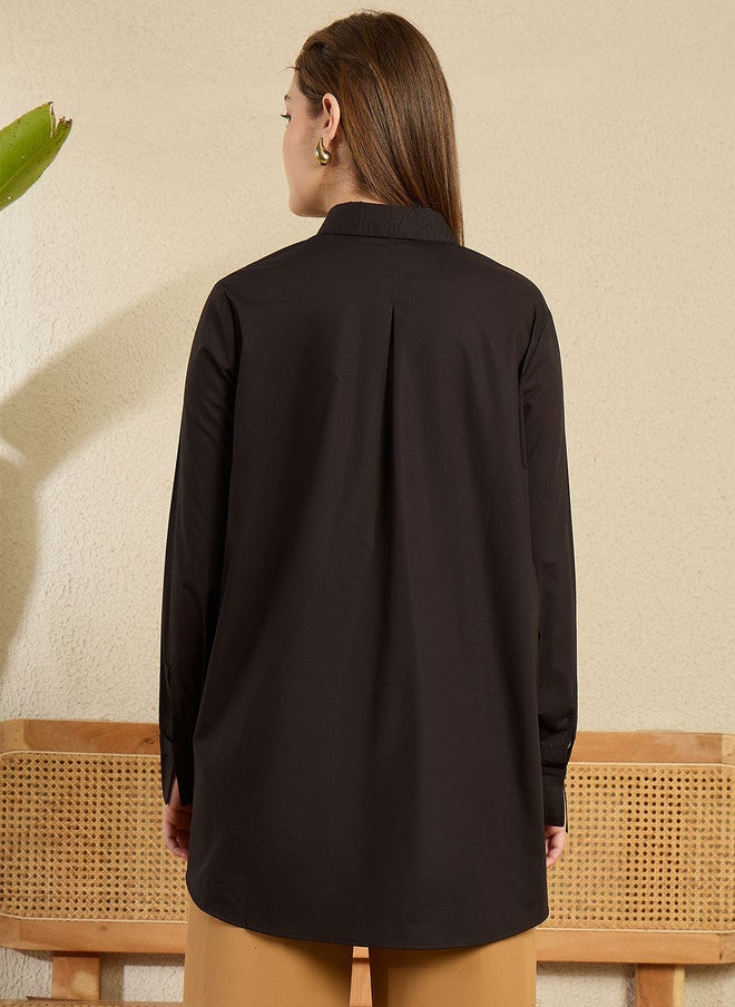 StyleStone قميص كاجوال أسود سميك من ستايل ستون مع ياقة منتشرة وأكمام طويلة - Image 5