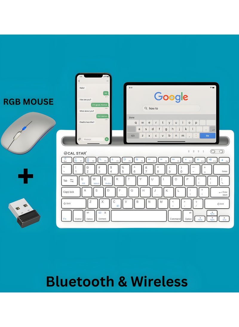 کال استار لوحة مفاتيح HK-260 نحيفة وقابلة لإعادة الشحن، محمولة وبلوتوث لاسلكية + فأرة RGB لاسلكية إضافية، لوحة مفاتيح صغيرة تحتوي على 78 مفتاحًا، بمنفذ USB-C، تدعم تعدد الأجهزة، ومتوافقة مع أنظمة Windows وmacOS وAndroid وiOS — مثالية للاستخدام في المنزل والمكتب. - Image 1