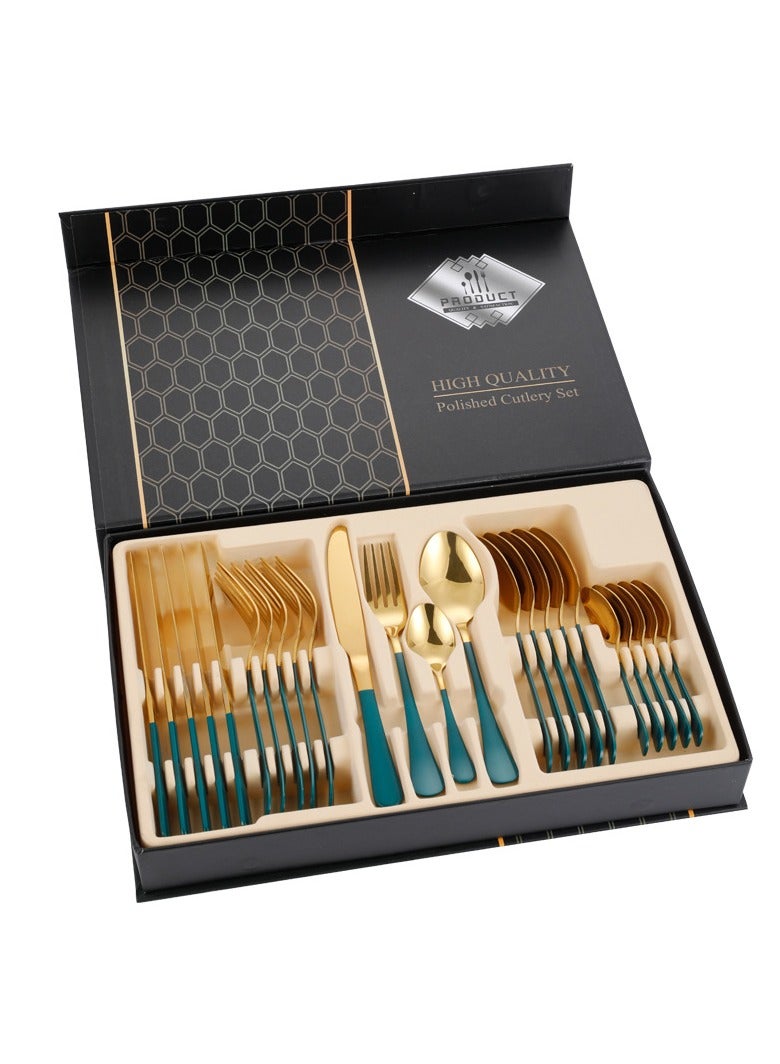 KUYING Stainless Steel Tableware Set Of 24 Pieces Western Knife Fork Spoon Set  - Image 1