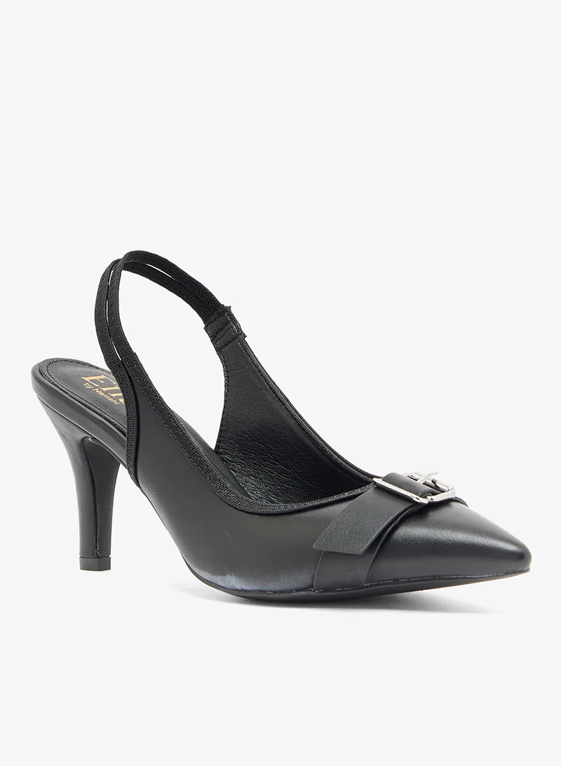 ELLA black pu sling back with silver buckle detai