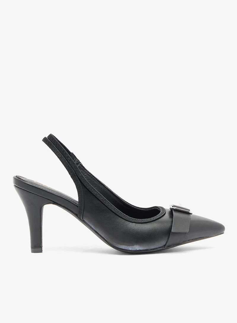 ELLA black pu sling back with silver buckle detai