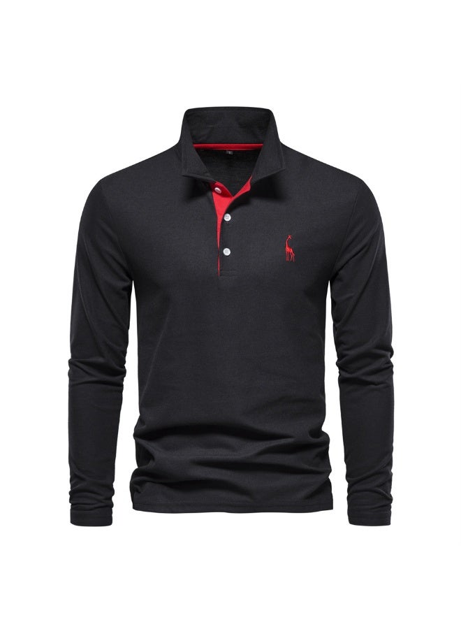 BIRD Spring Autumn Men's Street Fashion Lapel Button Solid Color High-End Leisure Comfortable Sports Long-Sleeved polo Shirt Tops - Image 1