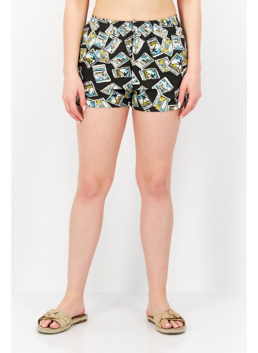 rvca Women Allover Print Basic Short, Black Combo  - Image 1