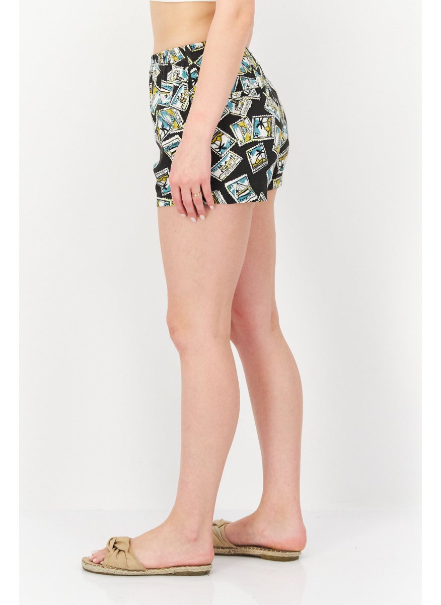 rvca Women Allover Print Basic Short, Black Combo  - Image 2