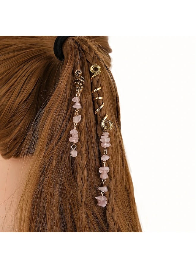 Goolsky 2pcs Stylish Retro Stone Pendant Hair Jewelry for Braids, Dreadlocks, and Locs - Perfect Accessory for Women's Hair (1pc Long and 1pc Short) - Image 5