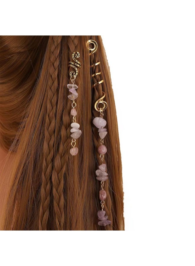 Goolsky 2pcs Stylish Retro Stone Pendant Hair Jewelry for Braids, Dreadlocks, and Locs - Perfect Accessory for Women's Hair (1pc Long and 1pc Short) - Image 1