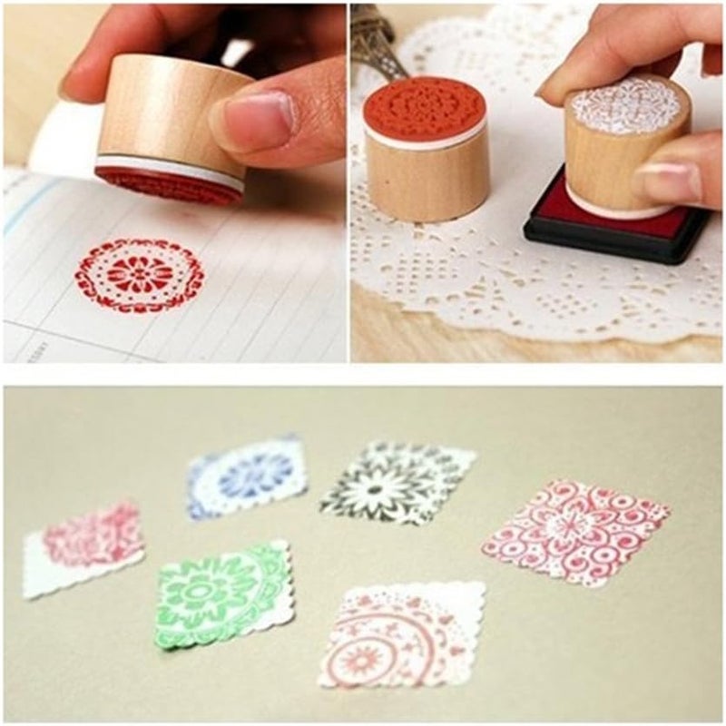 Decora 6 Pieces Floral Pattern Round Wooden Rubber Stamp for Scrapbooking - Image 3