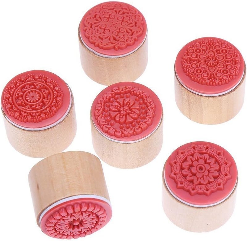 Decora 6 Pieces Floral Pattern Round Wooden Rubber Stamp for Scrapbooking - Image 2