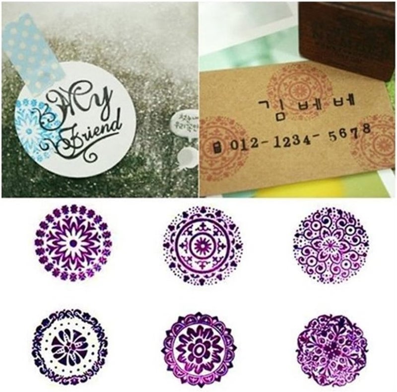 Decora 6 Pieces Floral Pattern Round Wooden Rubber Stamp for Scrapbooking - Image 4