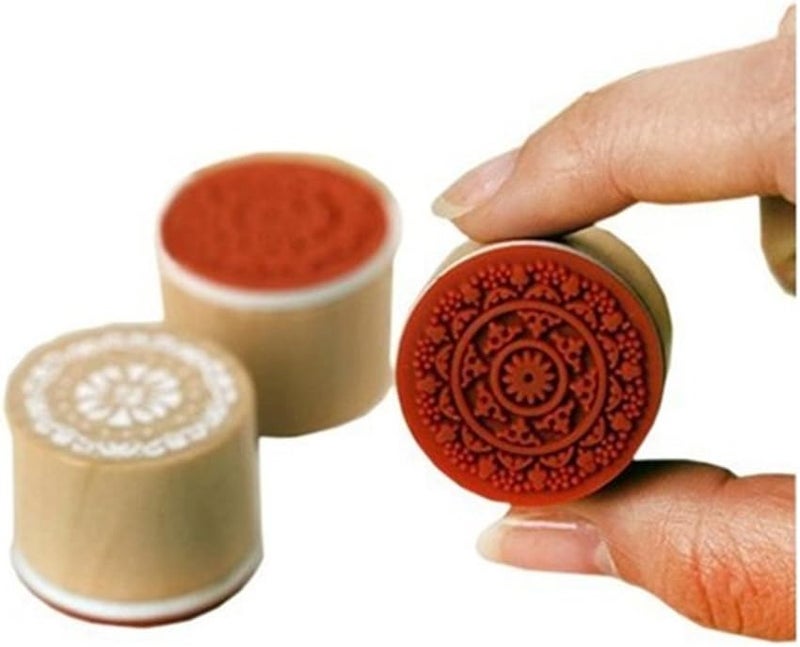 Decora 6 Pieces Floral Pattern Round Wooden Rubber Stamp for Scrapbooking - Image 5