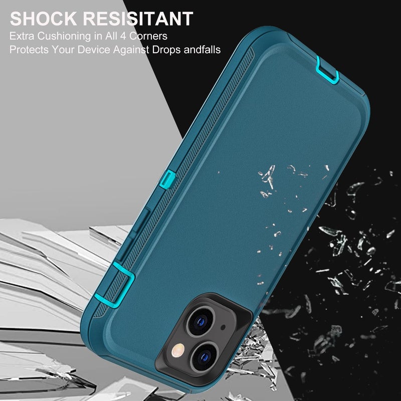 YKHJKLEC for iPhone 15 Case, Military Grade 3 in 1 Heavy Duty Shockproof/Drop Proof/Dust Proof Case with 2Pcs Tempered Glass Screen Protector (Blue/Turquoise) - Image 5