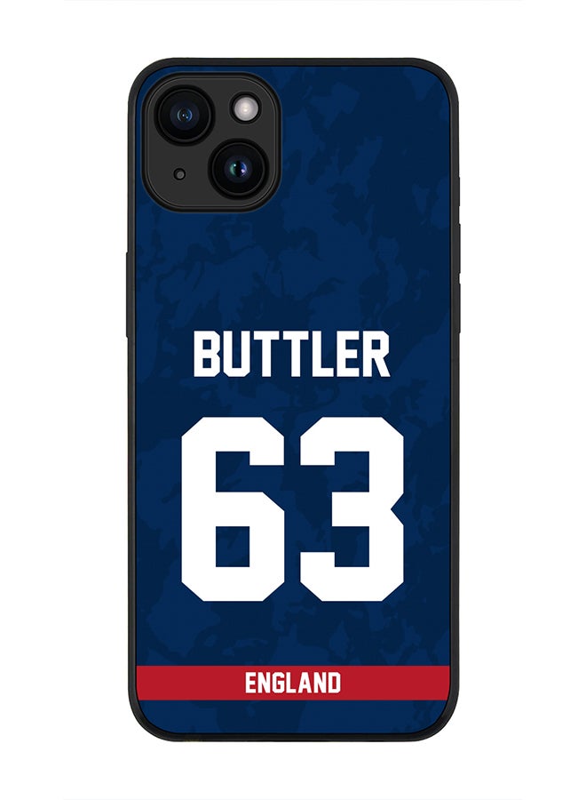 Stylizedd Cover for iPhone 15 Plus Case , Rugged Black Slim fit Soft Flexible Thin Protective Phone Cases - Player Name - Jos Buttler, Jersey Number- 63 - Image 1