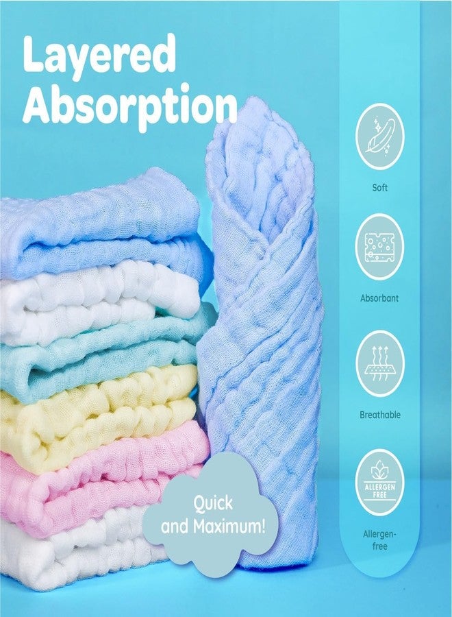 Closecret 5 Pack Baby Muslin Washcloths for Unisex 100% Cotton Wash Cloth Set for Baby Face Body Comfy and Soft for Newborn Infants Kids Girls and Boys (Multi 03) - Image 3
