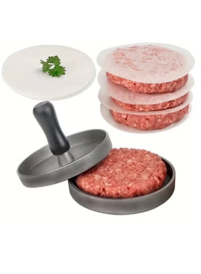 Stainless Steel Hamburger Patty Press Mold Wood Handle Non-Stick - Image 2