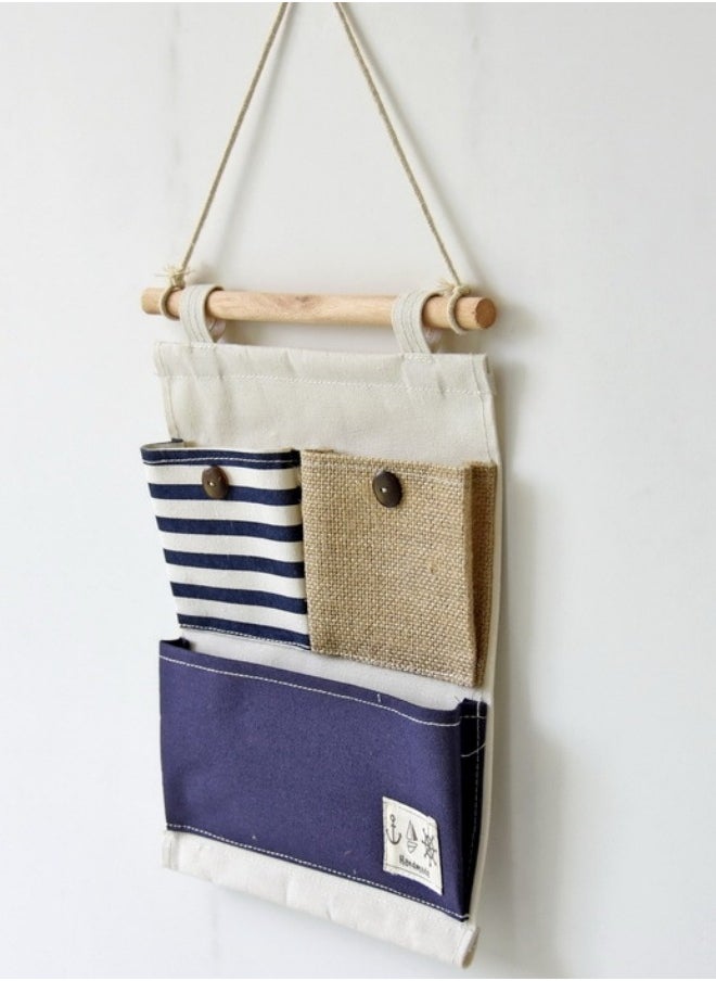 Multi-Function Striped Splicing Wall Hanging Bag 3 Pockets Sundry Storage Hanging Storage Bag/Wall Bag